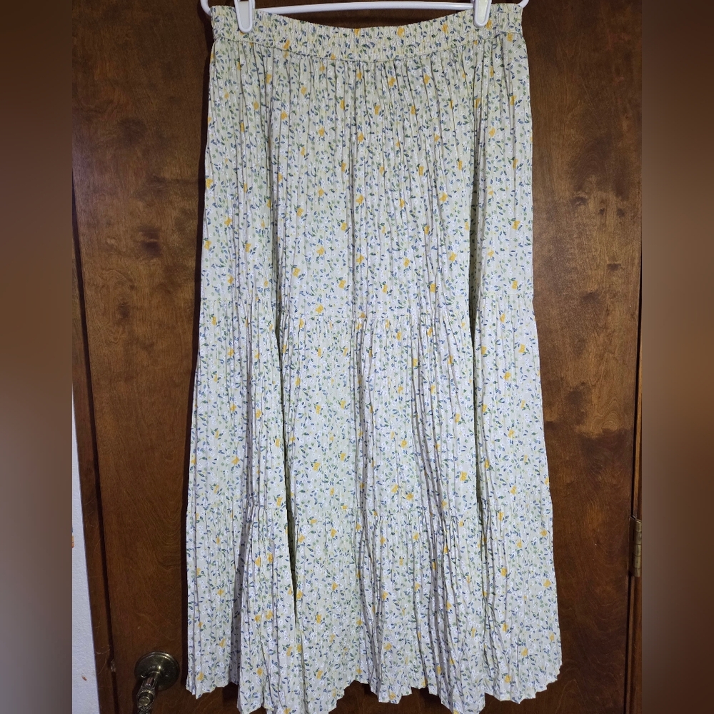 Vintage Cabin Creek Floral Butterfly Pleated Midi Skirt Elastic Waist Women’s XL